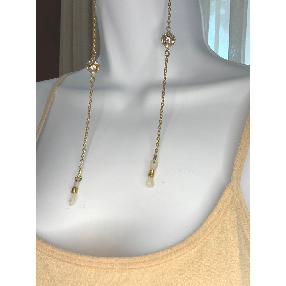 Eyeglass Chain Goldtone Crystal Disco Ball Bead Lanyard